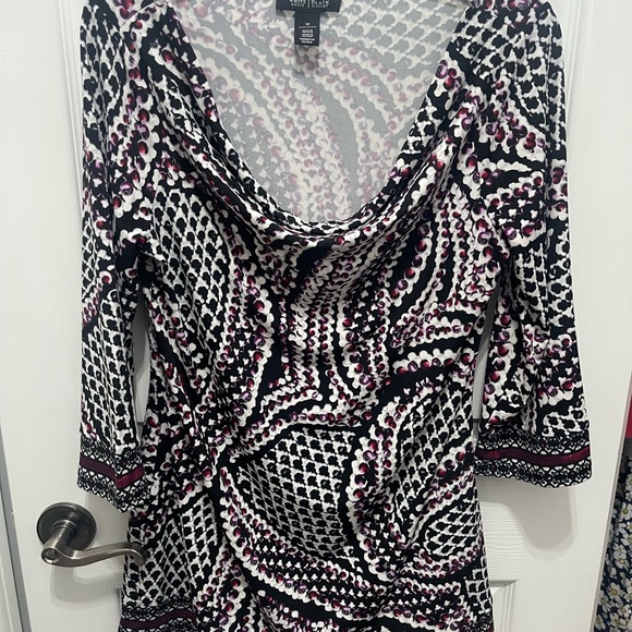 White House Black Market Tops - White House Black Market Fitted Graphic Blouse with Cuffed 3/4 Sleeves